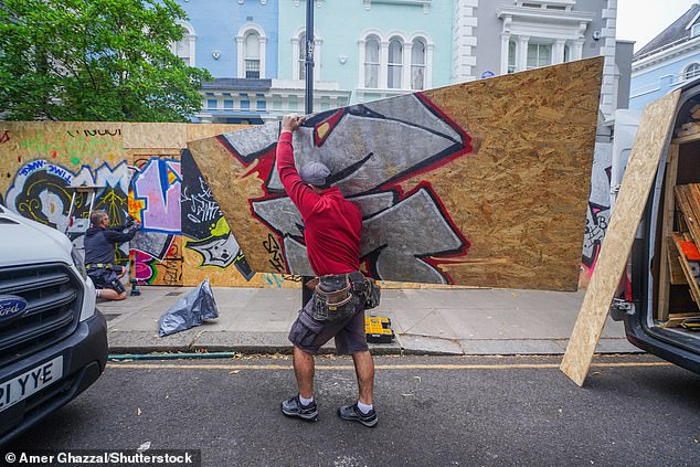 Residential properties in the Notting Hill area have been boarded up this week ahead of the carnival