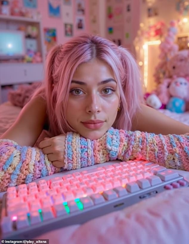 The Clueless has since expanded Aitana into the territory of video games, with a premium Fanvue account charging fans £11 a month to 'message' her (AI-generated image)