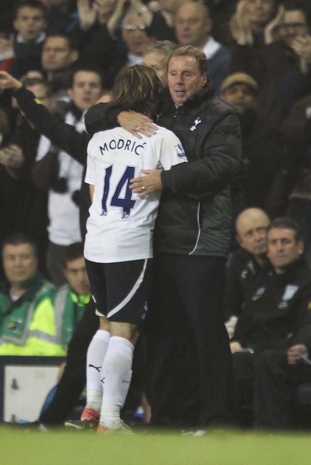 Harry Redknapp embracing Luca Modric.