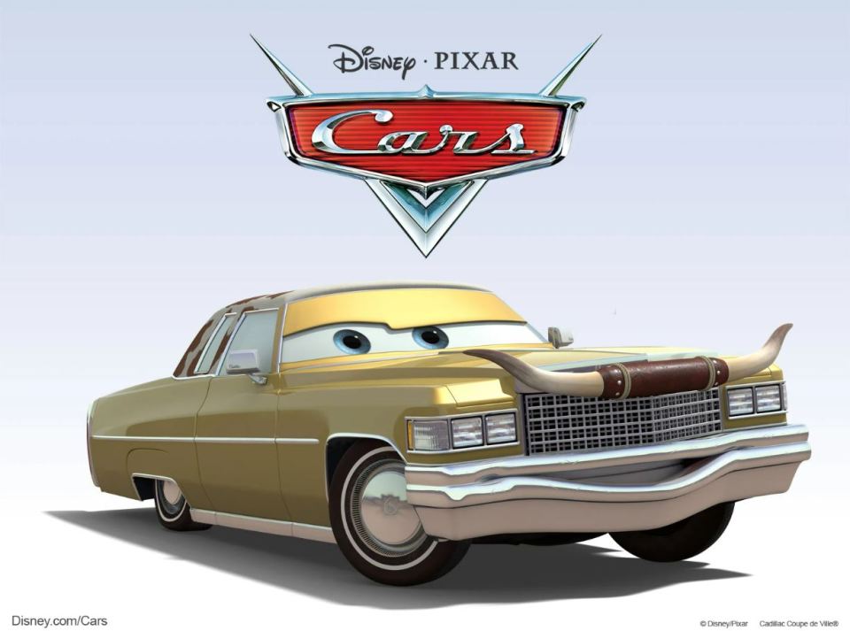 Illustration of a Cadillac Coupe de Ville character from Disney Pixar's Cars with horns on its hood.