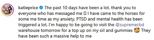 In her Instagram caption, Katie added: 'The past 10 days have been a lot, thank you to everyone who has messaged me'