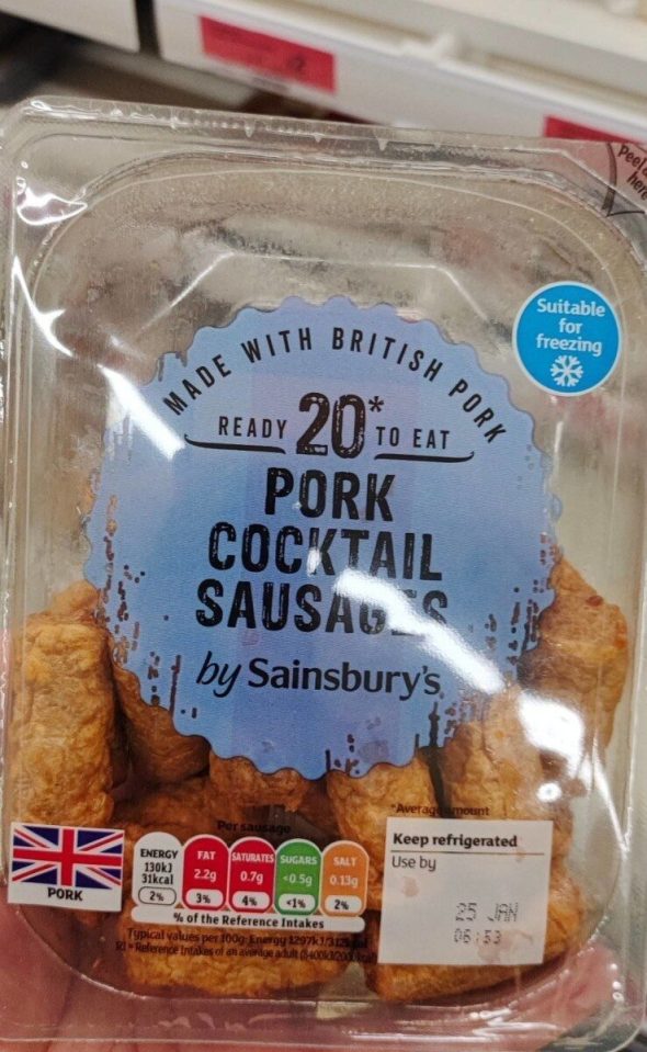 Sainsbury's 200g pork cocktail sausages.