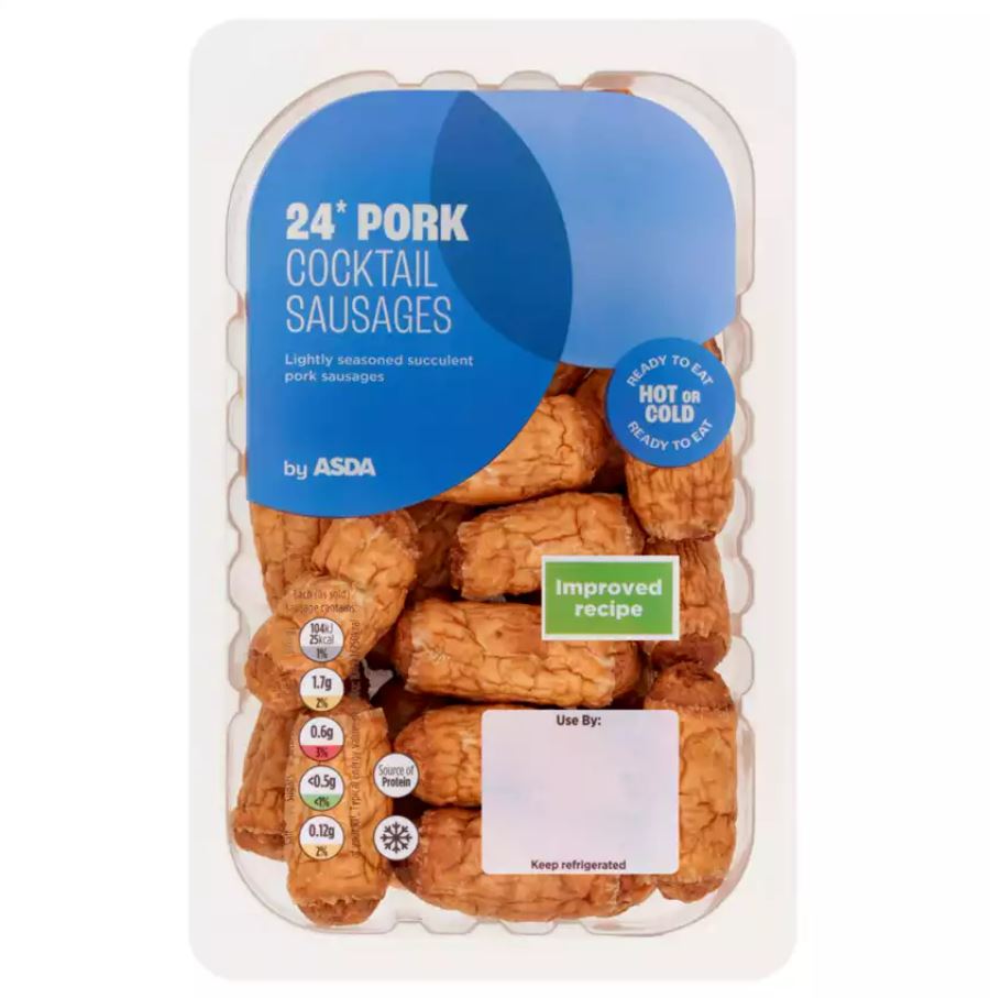 Package of 24 pork cocktail sausages.