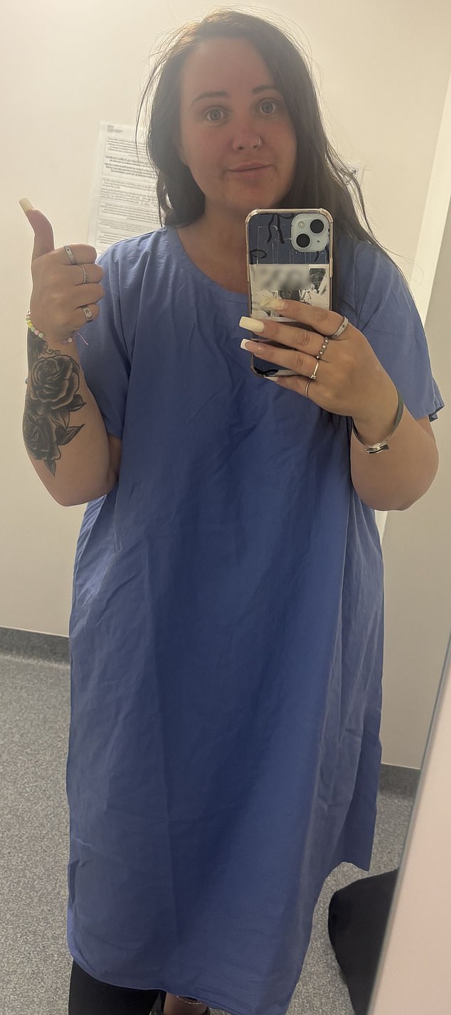 Now Nikki (pictured when she was in hospital) says she is at increased risk of pancreatitis and is struggling to eat 'fatty' foods without feeling unwell