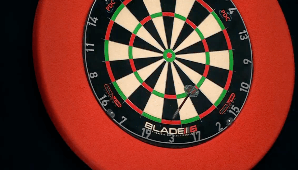 Dart in the number three section of a dartboard.