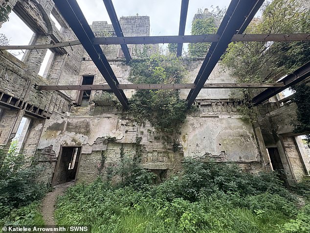 The last owner of the house removed the lead roof of the castle in the 1960s so the owners could declare it as uninhabitable to avoid paying for the building, and it has been left to rot ever since