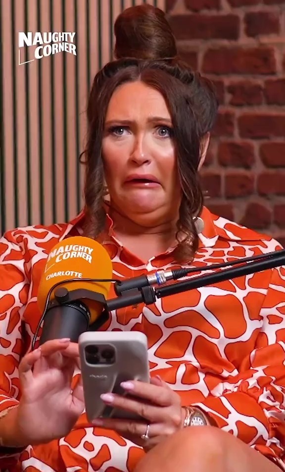 Charlotte Dawson looking distressed while on a podcast.