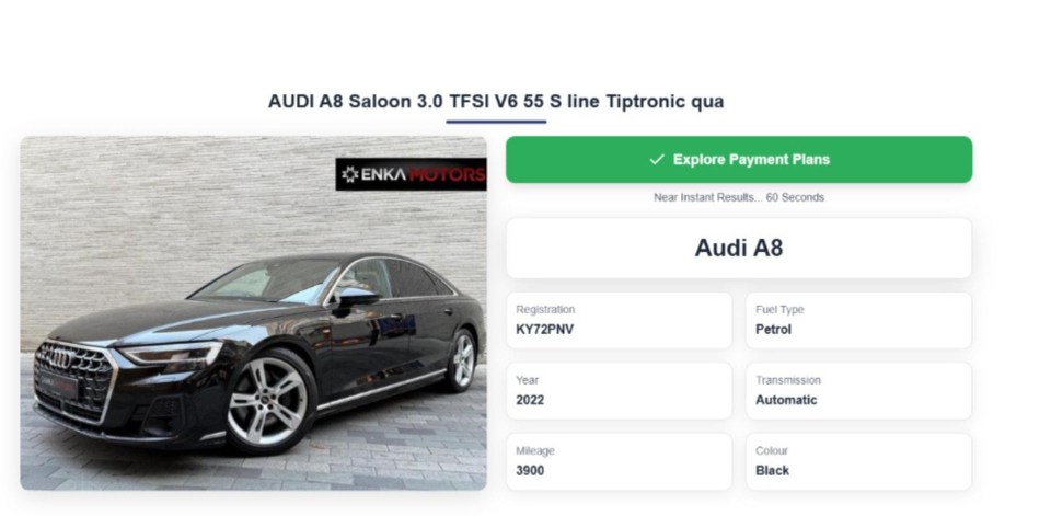 Black Audi A8 with details.