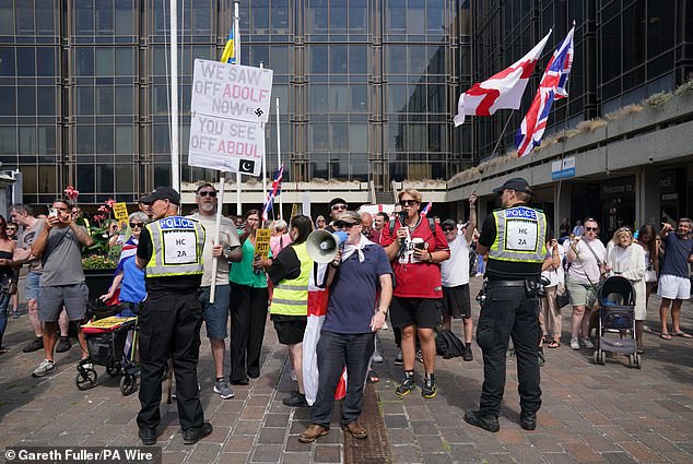 Protesters who gathered today at Guildhall Square in the centre of Portsmouth