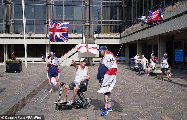 Protesters gathering on Guildhall Square this afternoon