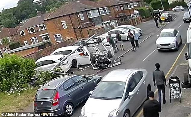 The location of the crash is at the bottom of a hill, which the destroyed car had just been driving down