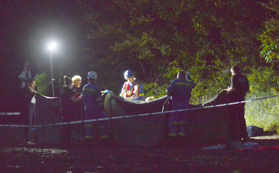 Emergency responders at a nighttime incident.