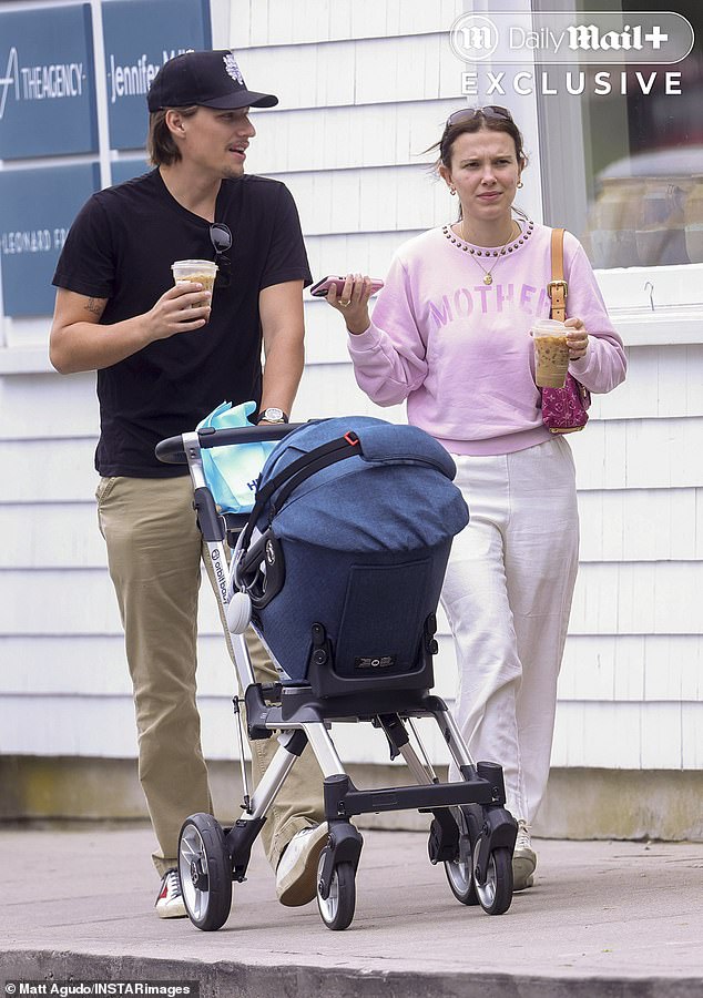 The Stranger Things actress, 21, and her husband, 23, were spotted out for a walk in East Hampton with a pushchair