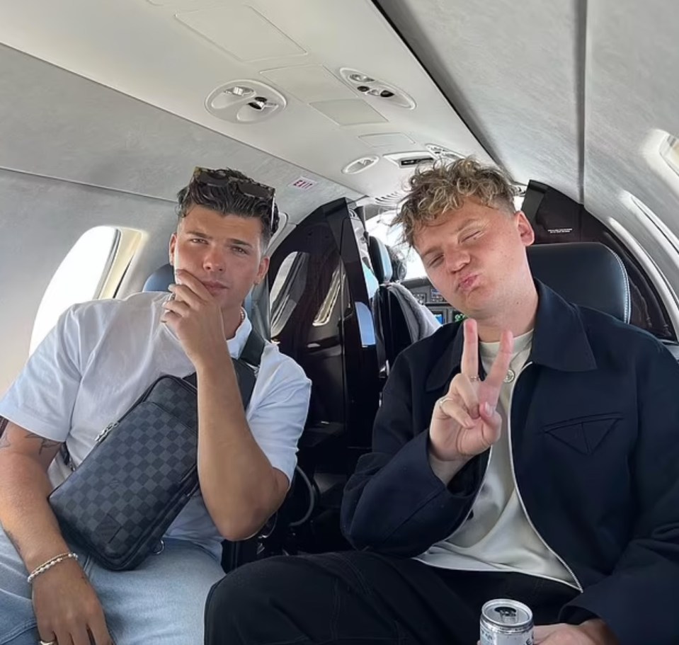 Harry Clark and Conor Maynard on a private jet.