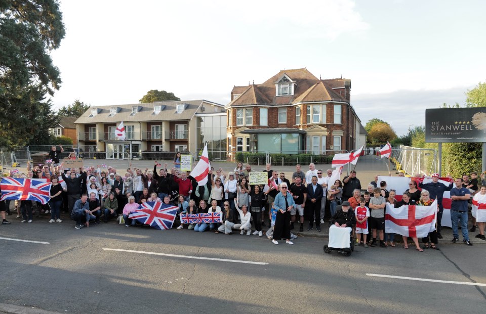 Protest outside a hotel in Stanwell.