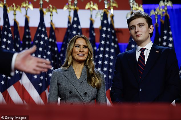Melania (left) reportedly spends less time worrying about her son Barron (right) as he is now at university