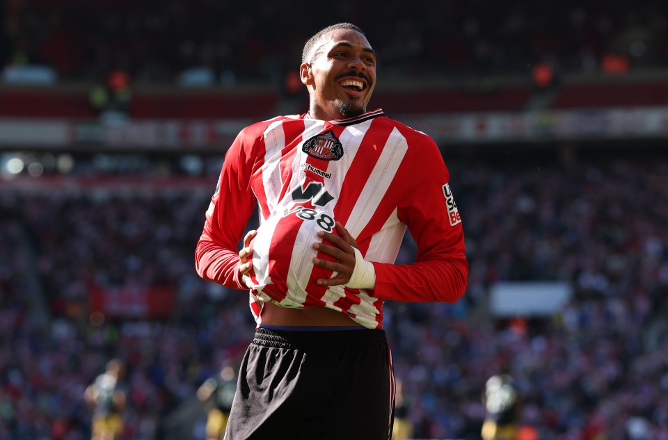Wilson Isidor of Sunderland celebrates scoring a goal.