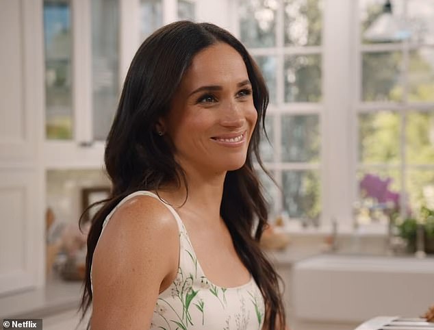 Meghan shared another gushing post to promote her wine - as it still hasn't sold out more than two weeks after it first launched. Pictured in the trailer for the second season of her Netflix show