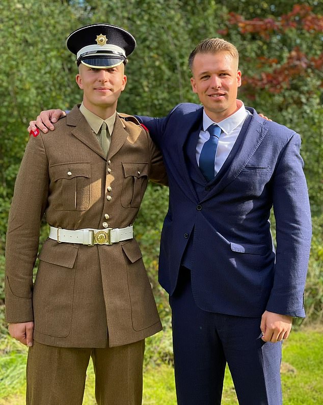 Oliver, one of six, pictured with his brother Monty passing out at Sandhurst