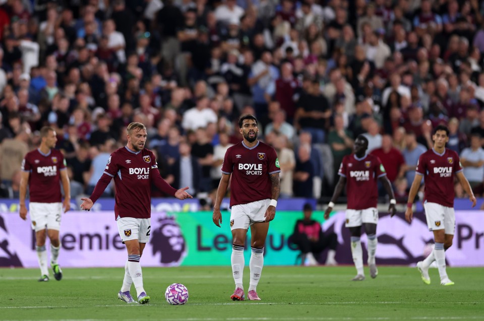 West Ham United players Jarrod Bowen and Lucas Paqueta on the pitch.