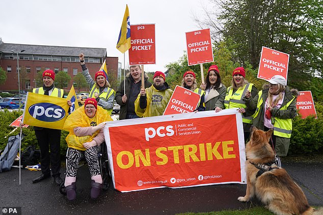 She has even refused to meet employees in her Ministry of Housing, Communities and Local Government (MHCLG), according to the Public and Commercial Services Union (PCS), which will walk out when Parliament returns from the summer recess. Pictured: A PCS strike in 2023