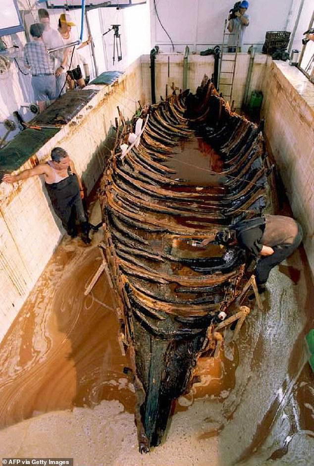 Preservation took 16 years, replacing the mud with a transparent chemical solution to prevent decay while allowing public viewing