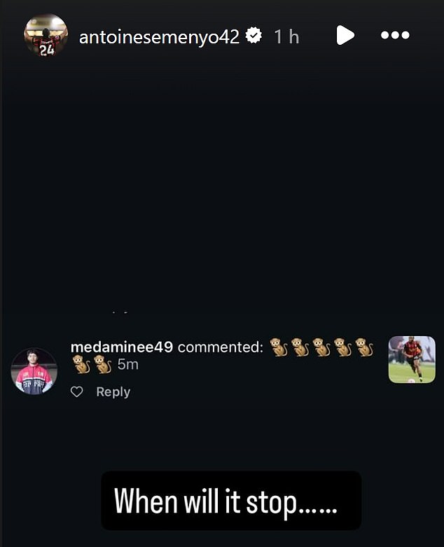 The footballer responded to racist abuse on his Instagram after the fixture