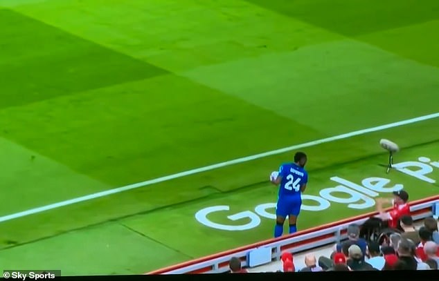 The incident occurred in the 28th minute when the Bournemouth winger was taking a throw-in