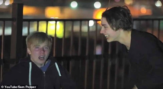 He was then tied up and taken to a rooftop, where he was forced to watch Pepper 'shoot' Brock (pictured, right) in the head as Golbach (pictured, left) wept in terror