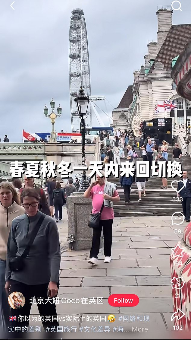 Four seasons in one day: Chinese social media user Beijing Coco bemoans the very changeable weather in the UK