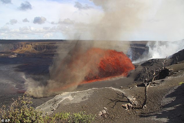 The lava erupting out of Kilauea volcano captured on camera yesterday in Hawaii Volcanoes National Park