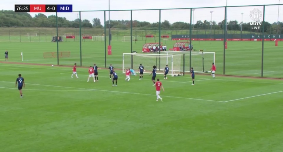 Kai Rooney scoring a goal for Man Utd U18s.