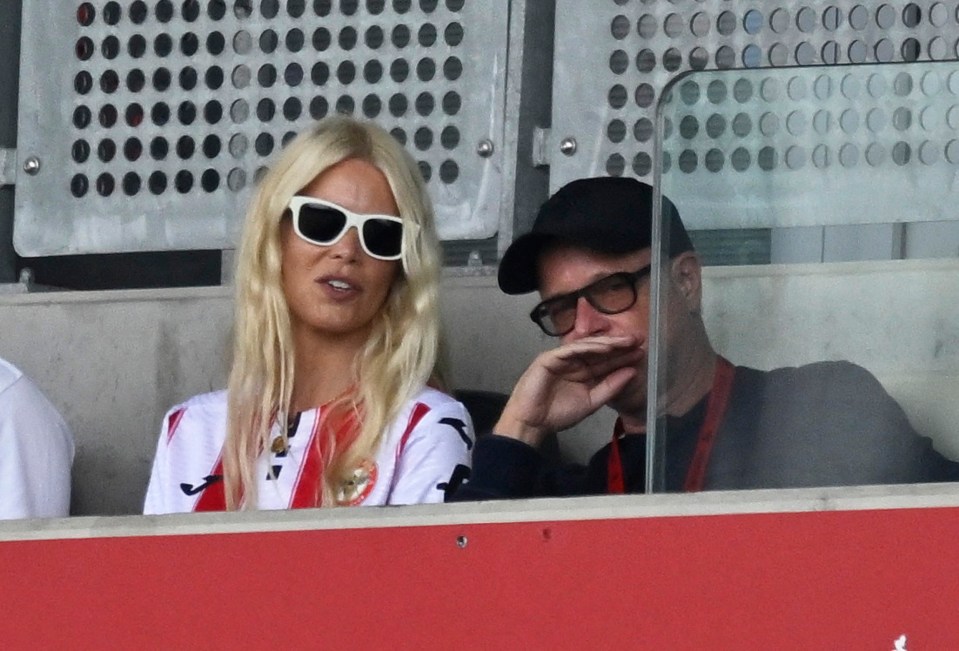 Matthew Vaughn and Claudia Schiffer at a soccer match.
