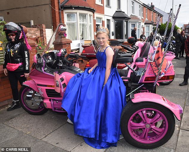 Over a hundred burly bikers gathered outside the Robinson family's home in the town to act as chaperones as Jessica waited for her driver to arrive