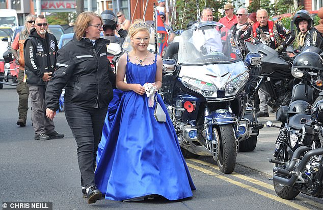 The youngster was beaming as she saw the crowd of bikers turning up to support her