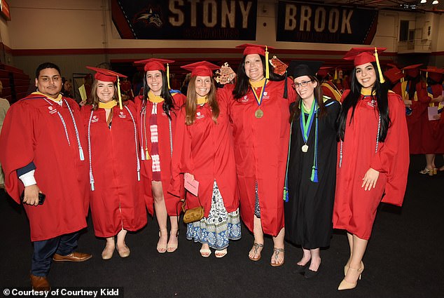 Kidd, pictured second from the right, once traveled the world and lived abroad. Her condition has now progressed and forced her to stay stateside
