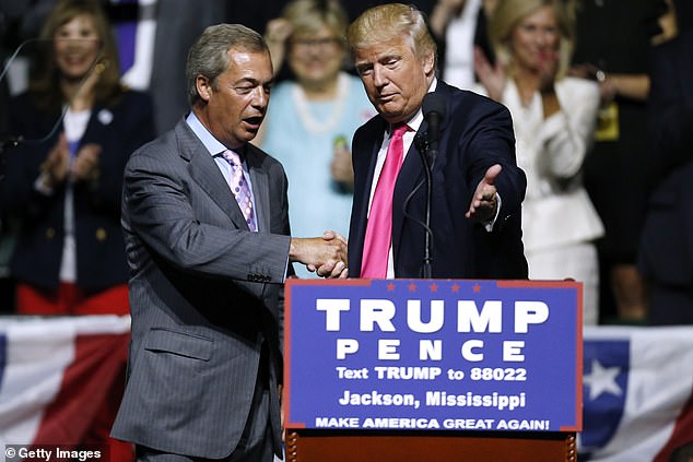 Trump’s closest political ally in Britain is Nigel Farage, leader of the Reform Party (pictured together in 2016)