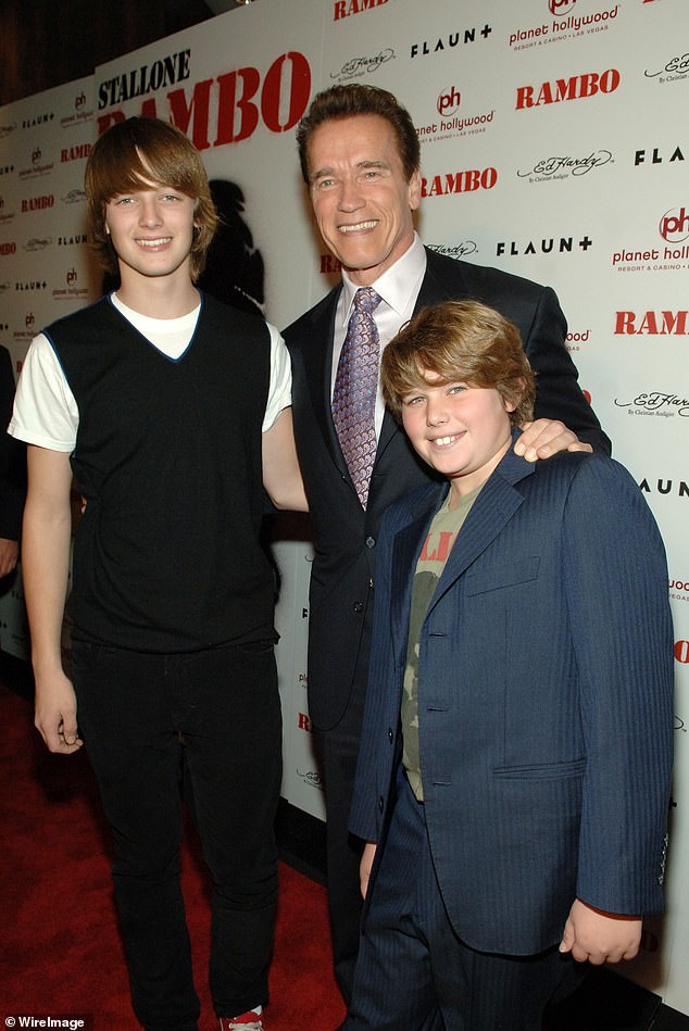 He also traced his weight struggles back to high school: 'I tried everything. I was doing meal delivery things in high school, and I remember feeling like a weirdo when I was bringing weird lunches to school'; seen with brother Patrick and dad Arnold in 2008