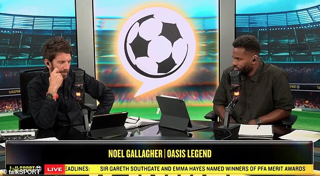 Noel opened up talkSport radio to hosts Andy Goldstein [L] and Darren Bent about how he felt being back on stage with Liam after all these years
