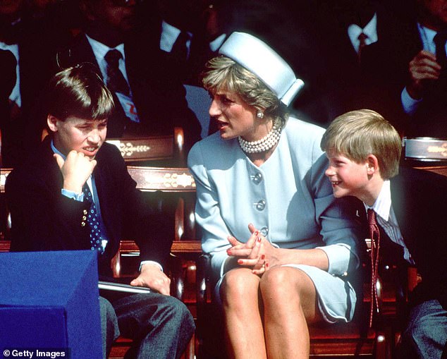 Pictured: Diana with her sons, Prince William (left) and Prince Harry, at the VE Day commemorations in London in May 1995