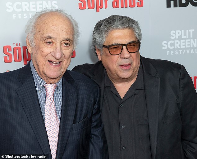 Adler had just had surgery, but he left the hospital the night before he was to be on set for his first scene despite his surgeon's protestations, though he returned to the hospital to continue recuperating before he was due back on set; seen in 2019 with costar Vincent Pastore