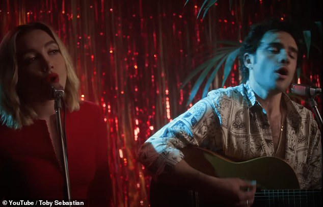 Toby shares a song with his sister Pugh, released in 2021 and titled Midnight, which features the actress on backing vocals while Toby takes the lead. Pictured: The siblings in the Midnight music video