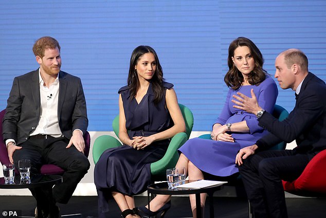 Harry, Meghan, Kate and William are pictured during the first Royal Foundation Forum