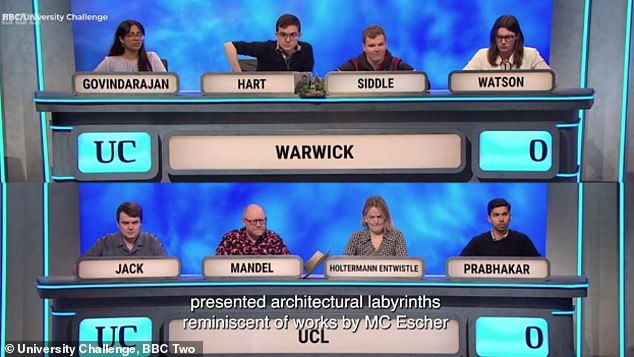 Warwick maths student Thomas Hart was dubbed 'the elbow' by viewers at home for his aggressive stance while listening to host Amol Rajan ask questions
