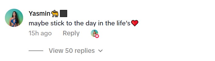 Yasmin's comment: "maybe stick to the day in the life's."