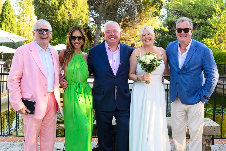 Photo of Nick Ferrari and Clare Goodwin with Christopher Biggins, Myleene Klass, and Piers Morgan at their wedding.