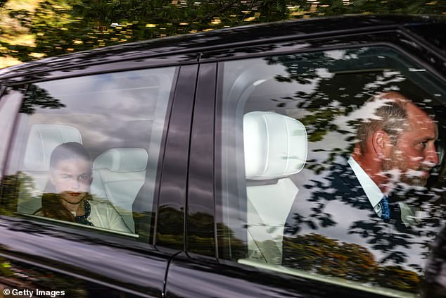 Princess Charlotte rode in the back seat of the car along with her brothers, Princes George and Louis, as the whole family spends their day out