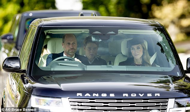 Prince George scored the middle seat in the family's Range Rover, so he was sat right between William and Kate
