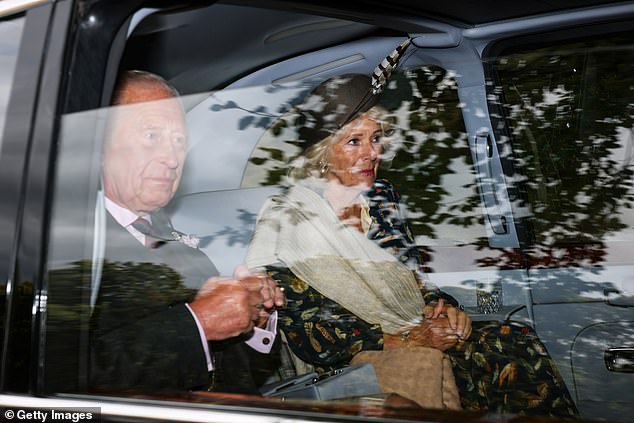 King Charles and Queen Camilla were also seen heading to the Sunday church service