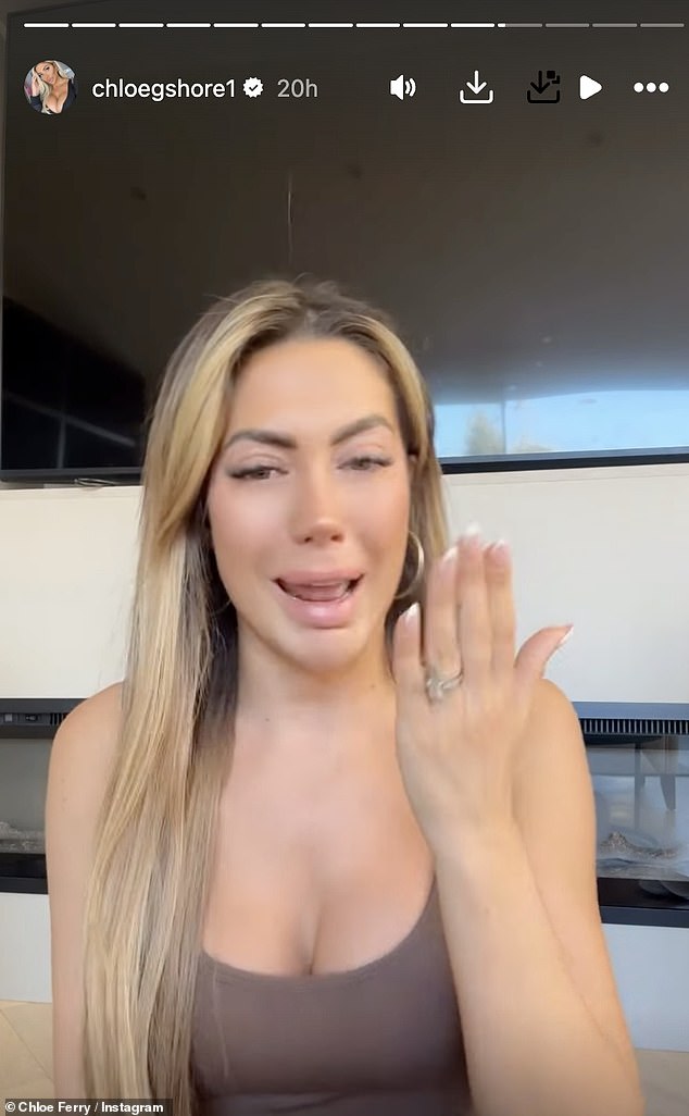 While in a much more candid and emotional video on her Stories, Chloe broke down in tears as she reflected on the 'dark hole' she'd been in, admitting she was 'chasing something that I wasn¿t'